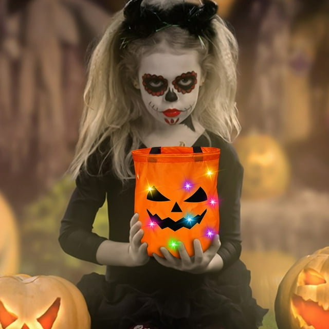 EGNMCR Room Decor, Home Decor, Wall Decor LED Halloween Candy Bags Up Halloween Party Bags Halloween Bags Up Candy Bags Multipurpose Reusable Bucket For Kids Halloween Supplies Favors candy storage