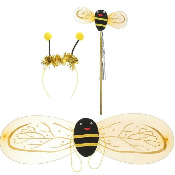 Disfraz de cosplay de abejas para niños de 3 piezas con varita de diadema de alas para niños Rendimiento escolar de niños para niños (color de cuerda aleatoria)