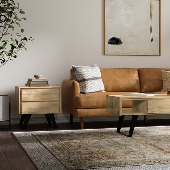 Simpli Home Lowry SOLID MANGO WOOD and Metal 22 inch Wide Rectangle Modern Industrial Side Table in Natural