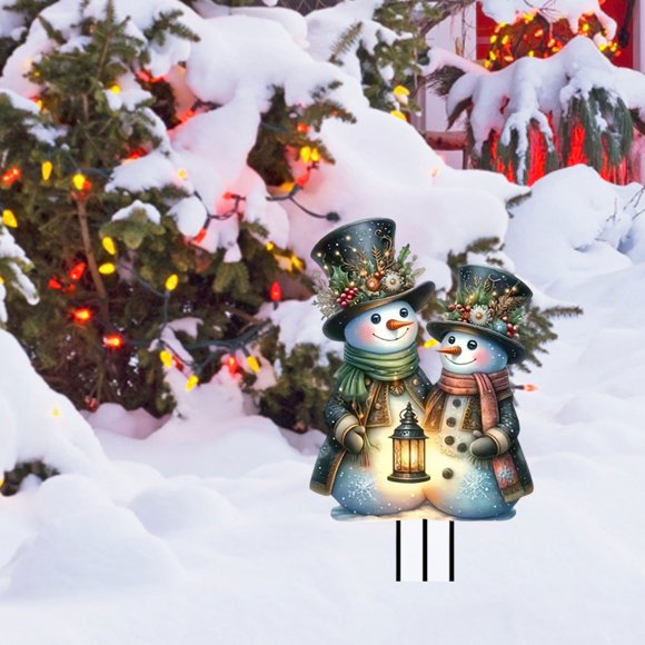 CaiYueKe Christmas Acrylic Garden Stake, Snowman Planter Stand, Outdoor Holiday Decor for Patio and Yard, Easy Install Ground Insert, Festive Home Garden Decoration, Gift for Garden Lovers