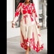 thumbnail image 4 of Vestido Floral de Otoño para Mujer, Estilo Bohemio, de Larga, con Solapa, Midi, Fluido Rojo (con Cinturón) M, 4 of 10