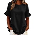 thumbnail image 3 of VBVC Women's Cotton Blend Ruffle Trim Blouse, Ladies' Lightweight Short Sleeve Top, Casual Crew Neck Shirt For Women,Black,S-2XL, 3 of 6