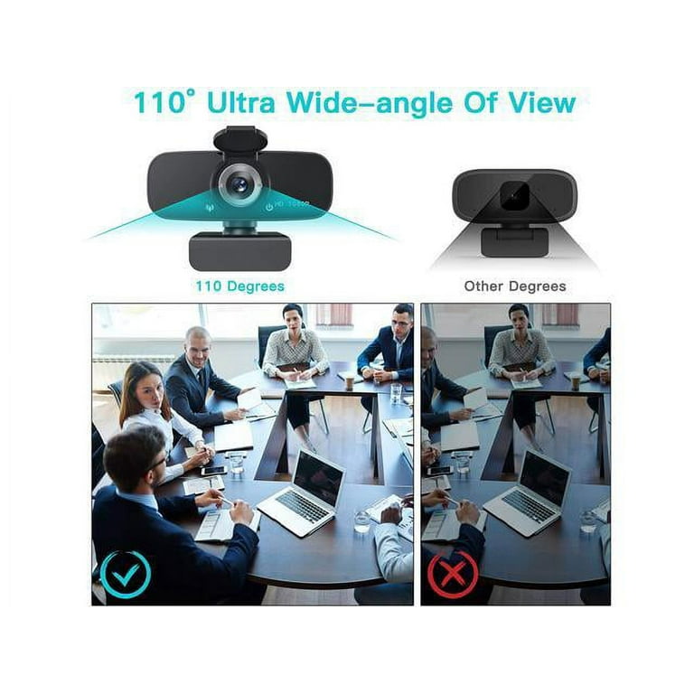 1080P HD Webcam with Microphone for Desktop USB Computer Camera with Web Cam Cover Web Camera Stand 110 degree Wide Angle Streaming Webcam for PC