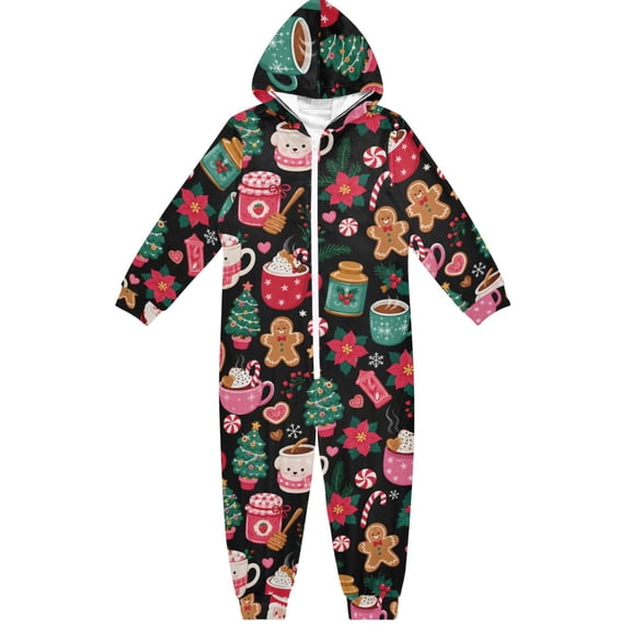 Couple Christmas Boys & Girls Hooded One-Piece Pajamas Warm Crystal velvet Hooded Long Sleeve Loungewear Jumpsuit Unisex