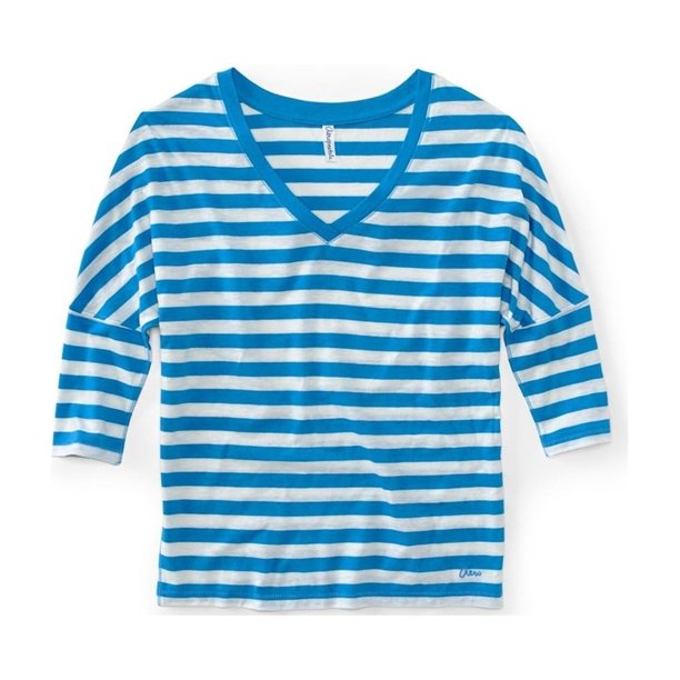Aeropostale - Playera gráfica de manga 3/4 con cuello en V para mujer, azul, XS Aeropostale Camiseta gráfica