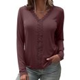 thumbnail image 4 of Women Elegant Lace Trim Tops Spring Casual Solid V-Neck Sexy Long Sleeve Pullover Blouse T-shirt Trendy Tops, 4 of 5