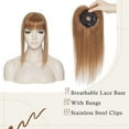thumbnail image 3 of MY-LADY Clip In Remy Topper Hairpiece With Bangs Human Hair Clip On Toupee Wispy Bangs For Women Middle Part With Hair Loss Thinning Hair #06 Light Brown, 3 of 8