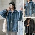 thumbnail image 2 of Women Denim Jacket Retro Single-breasted Loose Turn-down Collar Long Sleeves Solid Color Pockets Plus Size Lady Coat Commuting Shopping Jacket, 2 of 8