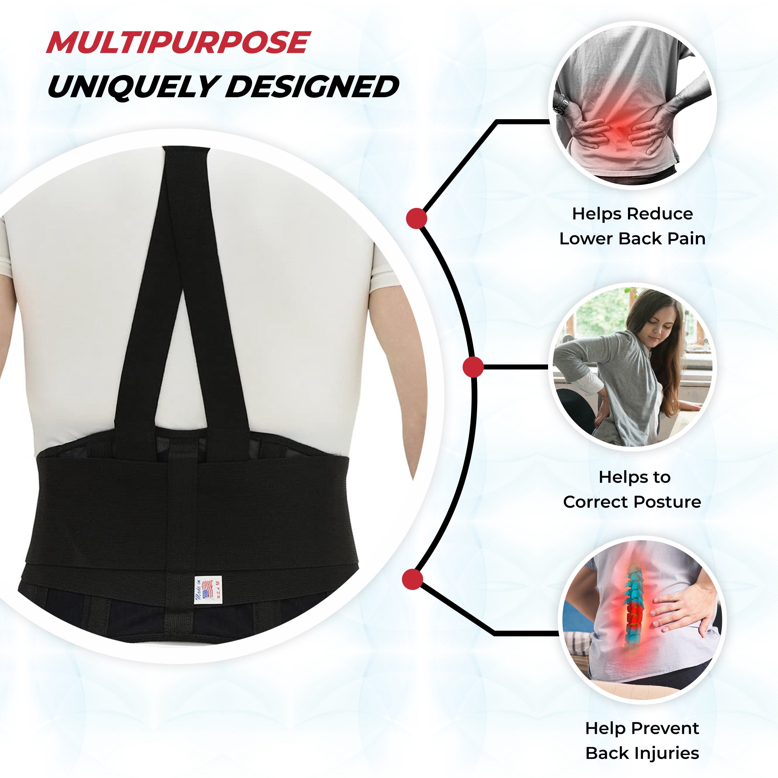 MAXAR Work Belt, Industrial Lumbosacral Support Back Brace (Standard with Suspenders)