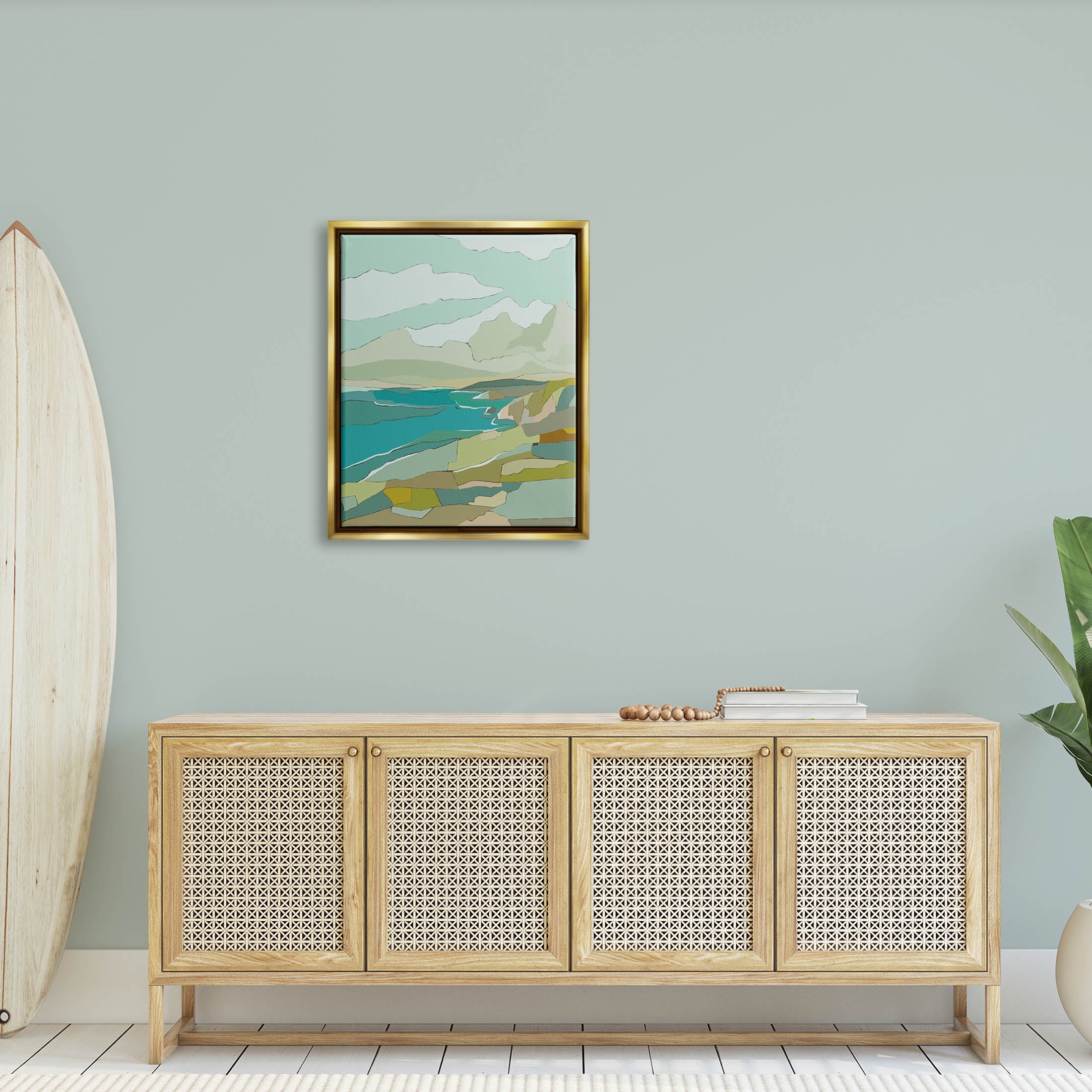 Stupell Industries Contemporary Mountainous Blocked Shore Graphic Art Metallic Gold Floating Framed Canvas Print Wall Art, Design by Nikita Jariwala