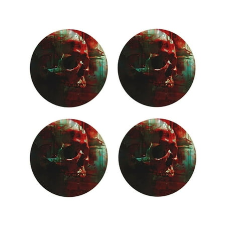 

Tideii Red Dark Skull Abstract for Leather Coasters 4 Pieces Anti-fouling and Anti-scalding Decorative Coasters Suitable for Restaurants Kitchens Coffee Shops-Round Shape
