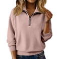 thumbnail image 2 of Sweaters for Women Soft Warm Quarter Zip Sweater Casual Loose Long Sleeve Pullover Tops Fall Winter Clothing Pink S, 2 of 7