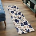thumbnail image 4 of Navy Blue Floral Washable Runner Rugs 2'x6', Vintage Flower Botanical Brown Leaves Classic Low Pile Throw Entryway Rug Non-Slip Sturdy Edge Binding Carpet for Indoor Bedside Entrance Bedside, 4 of 9