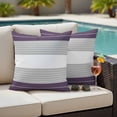 thumbnail image 4 of Purple Grey Stripe Outdoor Waterproof Pillow Covers, Modern Art Horizontal Striped Decorative Square Throw Pillowcase Sofa Cushion Sham for Patio/Couch/Chair, 26"x26" 2 Pack, 4 of 8