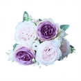 thumbnail image 2 of Artificial Flower Bouquet with 5 Large Blooms, 2.4 Inch Flowers, 12.6 Inch Stems, Pink and Purple, for Home Decoration, Fake Persian Rose Arrangement, 2 of 5