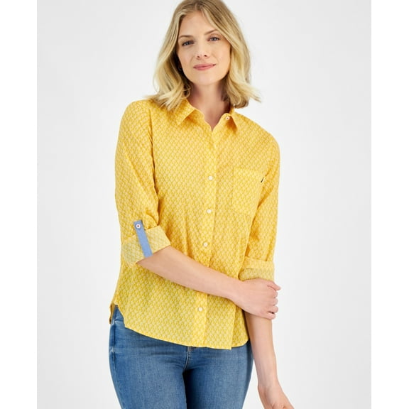 Nautica Jeans Womens Stamp-Leaf Roll-Tab Sh Gldn Glow XL