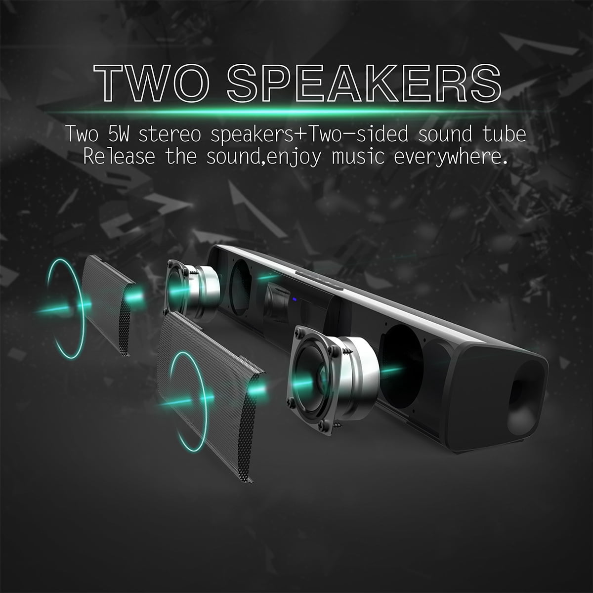Home Theater Bluetooth Soundbar, Dual 5W Stereo, TWS Pairing, USB/TF/AUX/FM, Wireless Speaker for TV/PC/Phone