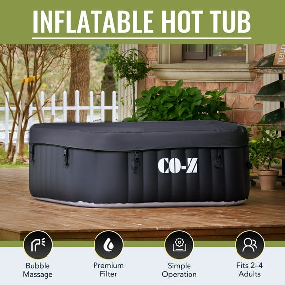 CO-Z 4 Person Portable Bathtub 5x5ft w 120 Jets & 1200W Heater for Outdoor Spa & More Black