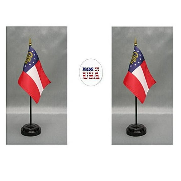 Made in the USA. 2 Georgia 4"x6" Miniature Desk & Table Flags Includes 2 Flag Stands & 2 Georgia State Small Mini Stick Flags