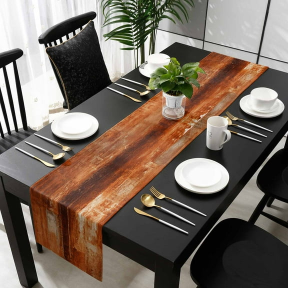 Burnt Orange Cotton Linen Table Runner 18 x 72 inch Retro Oil Painting Modern Abstract Art Aesthetics Non-slip Rectangular Dining Table Decor for Wedding Party Holiday Dinner