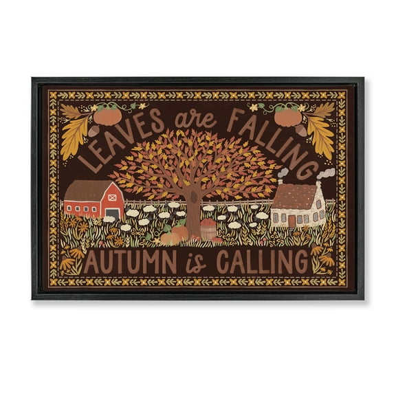 Stupell Industries Leaves Falling on Brown Landscape Painting Black Floater Framed Canvas Art Prints Wall Art, 25 x 17