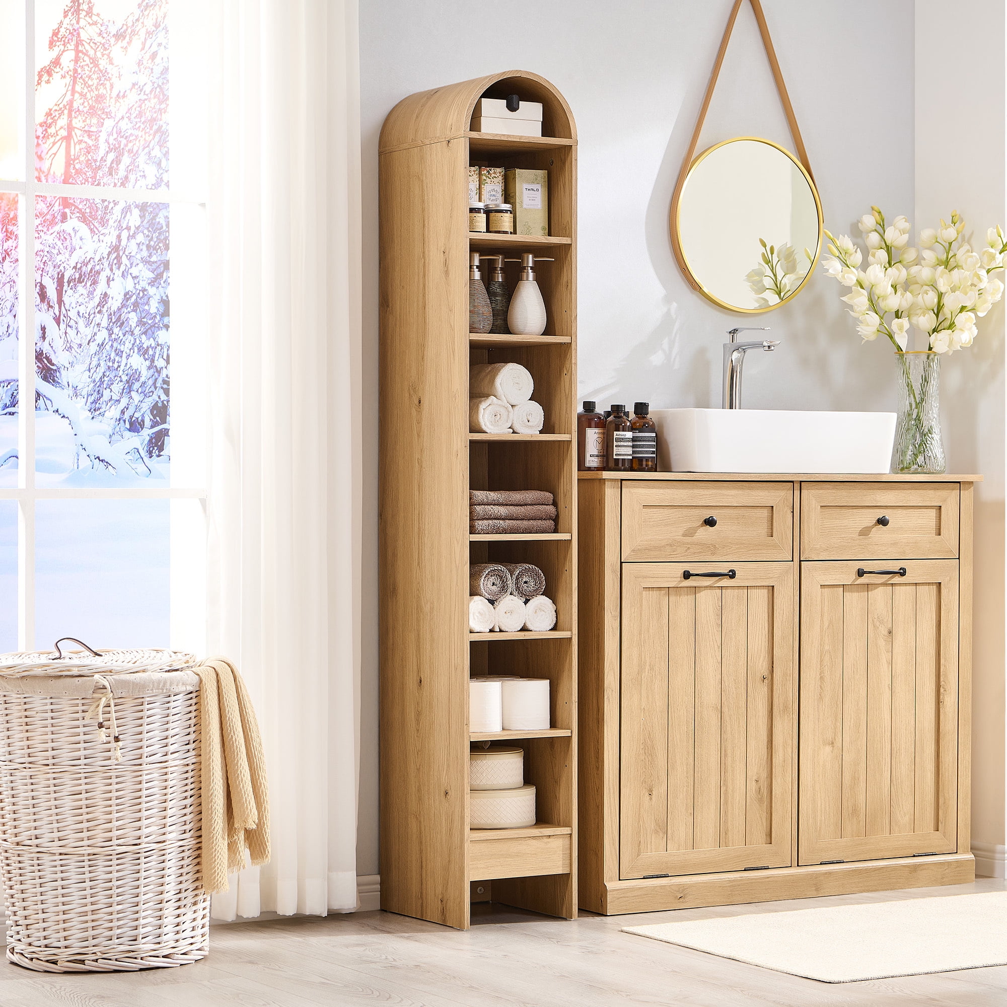 SinCiDo Narrow Arched Bookcase, 8-Tier Open Shelf Bookcase, Medium Density Fiberboard