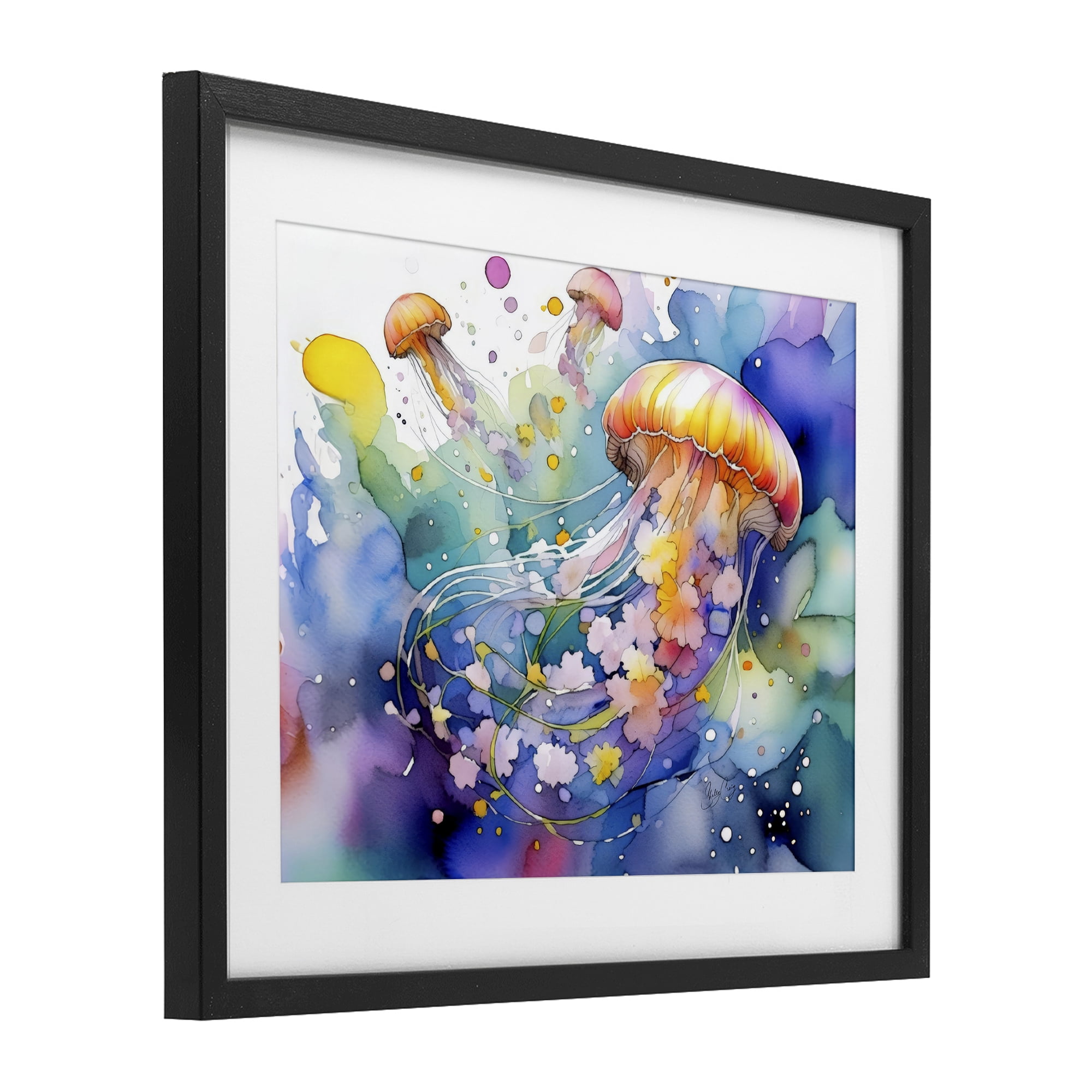 Stupell Industries Neon Jellyfish Underwater Black Framed Print Under Glass, design by Shelly Craig
