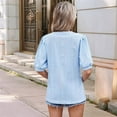 thumbnail image 5 of Womens Puff Short Sleeve Shirt Summer Tops V Neck Casual T Shirts Loose Fit Blouses Light Blue L, 5 of 6
