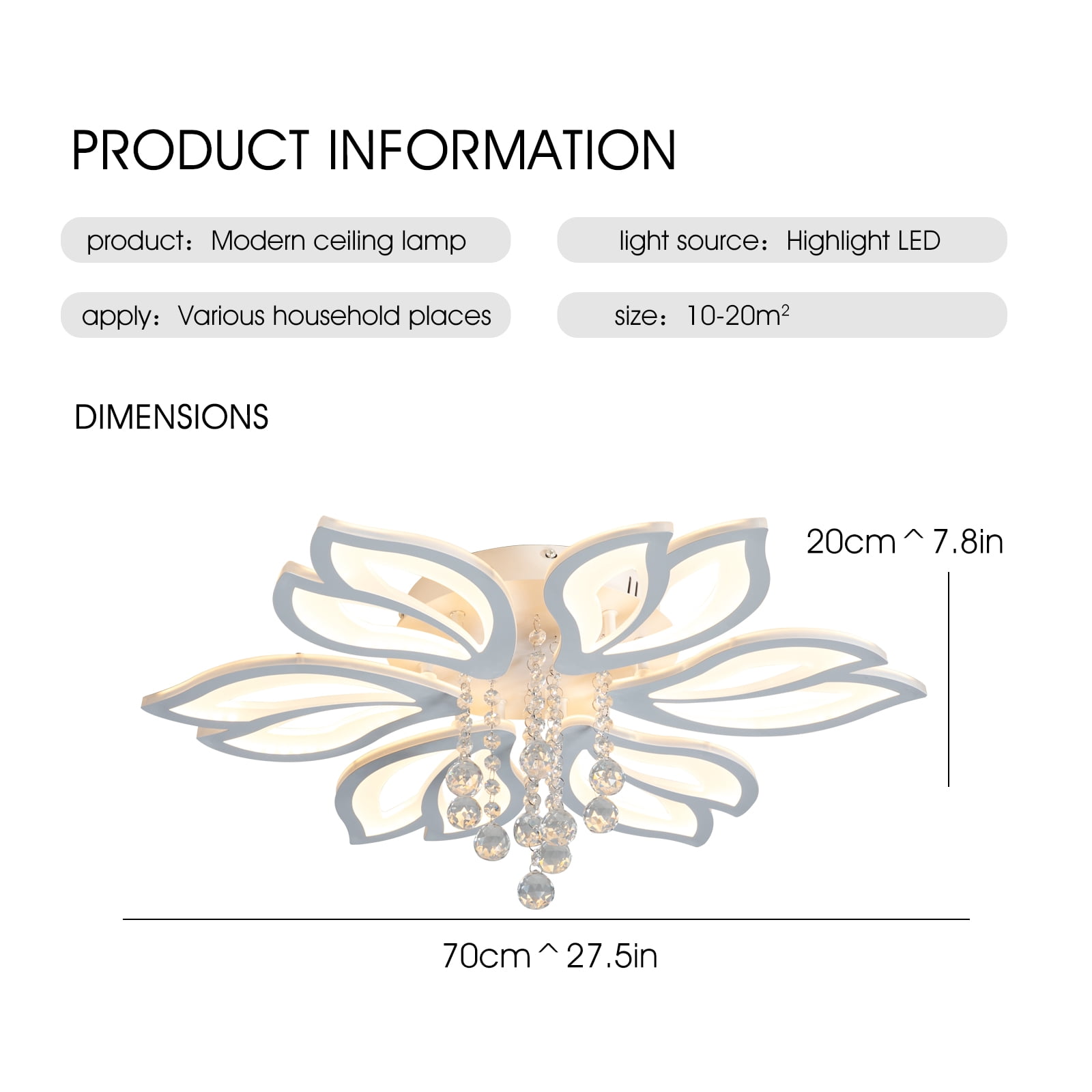Garwarm Dimmable Modern Ceiling Light, 56W LED Flower Ceiling Lamp, White Acrylic Flower Light Fixture, 6-Head Flush Mount Chandelier Ceiling with Remote, Ideal for Bedroom Kitchen Dining Room