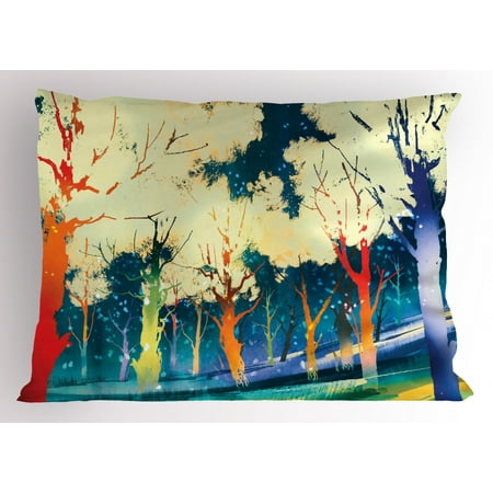 Fantasy Pillow Sham Fictional Forest With Stereoscope Trees