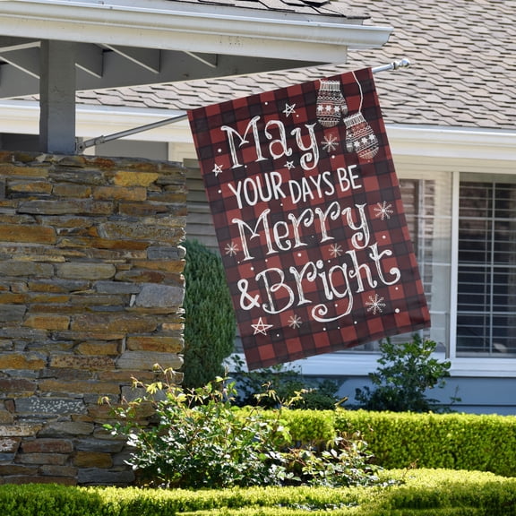 Northlight Red Buffalo Plaid Merry and Bright Christmas House Flag 28" x 40"
