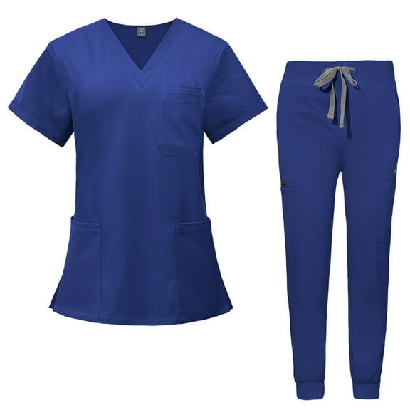 MLQIDK Royal Blue Scrubs Sets for Women Plus Size Medical Uniforms Petite V Neck Scrub Tops and Pants Nursing Scrubs Scrub Set Tall Scrubs Sets Royal Blue XS
