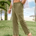 thumbnail image 2 of Busydd Men's Pants Solid Color Elastic Waist Casual Pants Summer Comfy Drawstring Sweatpants for Men Trendy Baggy Straight Leg Trousers with Pockets, 2 of 7