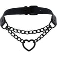 thumbnail image 1 of PU cuero simulado negro gótico punk corazón anillo cubano cadena ajustable cuello correa collar (negro), 1 of 5