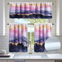 Pink Gold Marble Blackout Kitchen Window Tier Curtains and Valance Set, 36 Inch Window Curtains Set with Rod Pocket, Abstract Art Curtains Set for Small Windows, Living Room or Bathroom
