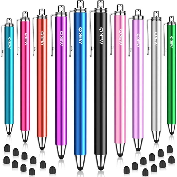 Antier 10 Pack Stylus Pens for Touchscreens, Thin Rubber Tip with 20 Replaceable Heads - Compatible iPad iPhone Tablets All Devices