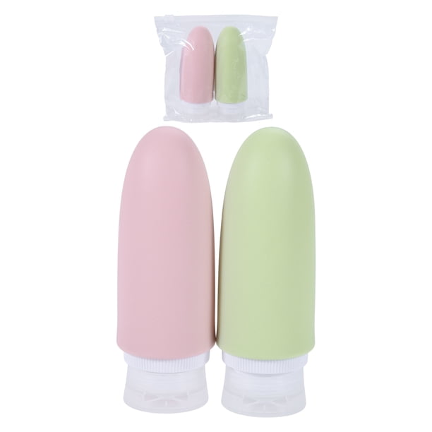 Conjunto de Contenedores de Viaje Únicos de 2 Piezas 3.04oz Botellas de Silicona a Prueba de Fugas Set Rosa Verde