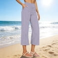 thumbnail image 2 of StSilkitty Striped Casual Capris for Womens High Waist Elastic Wide Leg Capri Pants Beach Vacation Cropped Trousers with Pockets, 2 of 5