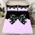 thumbnail image 2 of Homewish Boys Girls Kawaii Bow Knot 4 Pieces Queen Sheet Sets,Polka Dots Ultra Soft Flat Sheet,Black Purple Queen Fitted Sheet,Breathable Home Decor, 2 of 7
