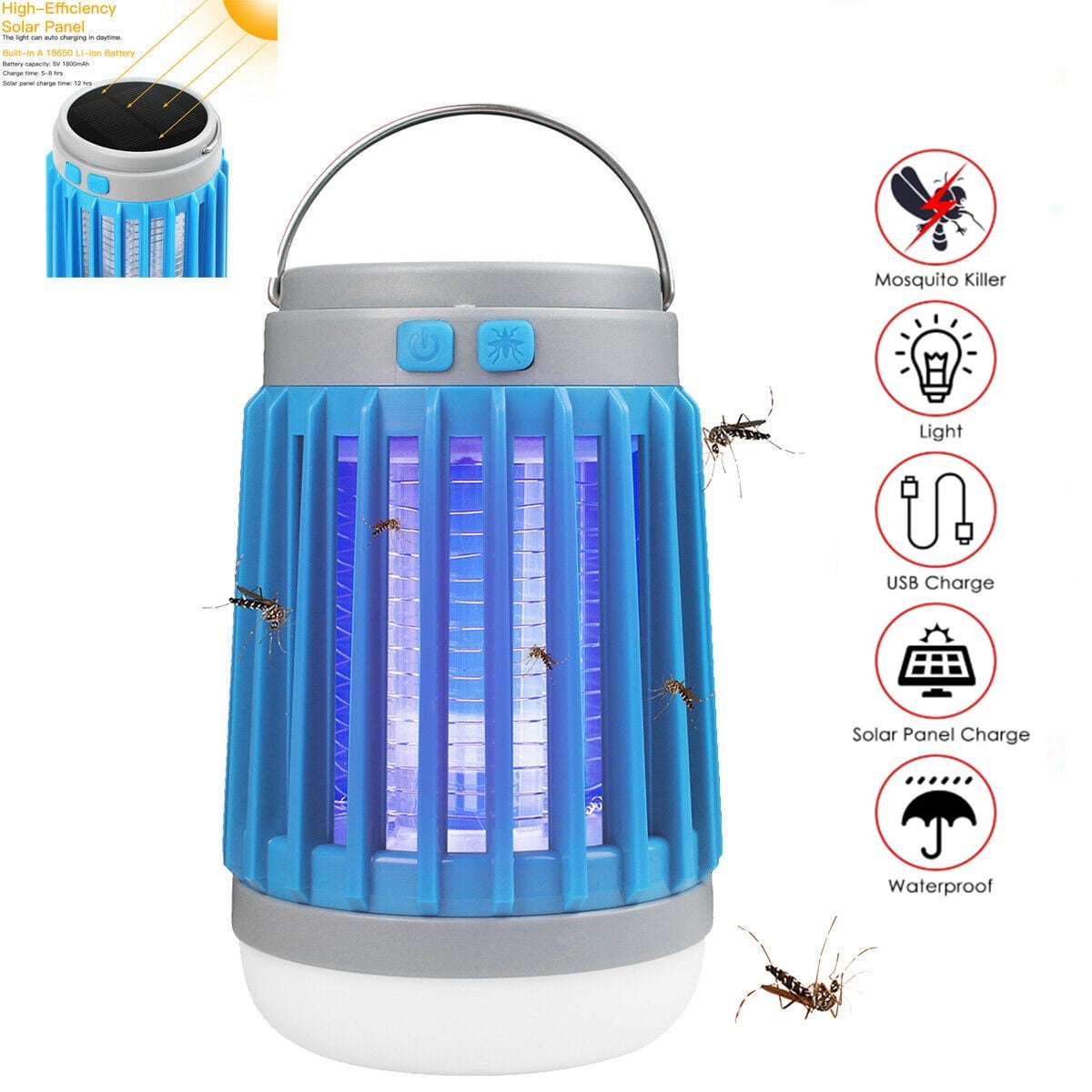 Camping Lamp Electric Mosquito Killer Lamp Usb Rechargeable Tent Light for Bedroom Living Room Office Hiking Fishing Portable Bug Zapper Fly Killer Insect Killer with Night Light 