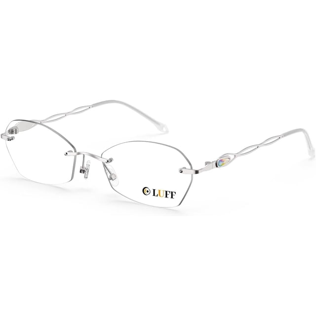 LUFF Rimless Reading Glasses for Women Blue Light Blocking Lightweight Metal Classic Computer Readers Anti Eyestrain Case