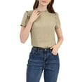 thumbnail image 6 of INSPIRE CHIC Women's Ruffle Polkd Dots Round Neck Casual Short Sleeve Blouse Tops M Dark Beige, 6 of 8