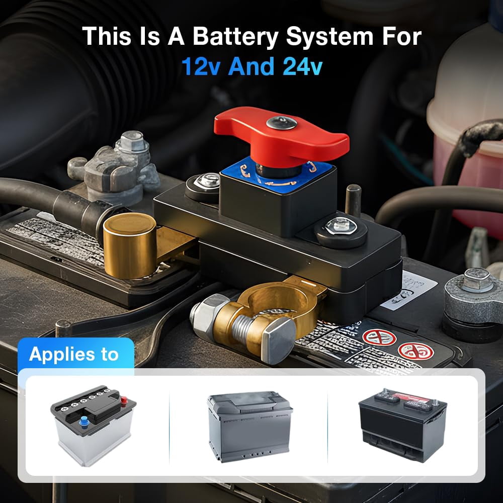 2026 New Car Battery Power Cut-Off Switch – Adjustable Battery Disconnect with Pure Copper Core, High Conductivity, 12V-24V Compatible – Smart Battery Isolator for Cars, Trucks, Boats, RVs(Silver)