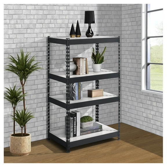 Natural & Black 4-Tier Bookcase - Industrial Bookshelf with Adjustable Shelves - 32.5" Wide - Home Office Storage - Modern Farmhouse Decor
