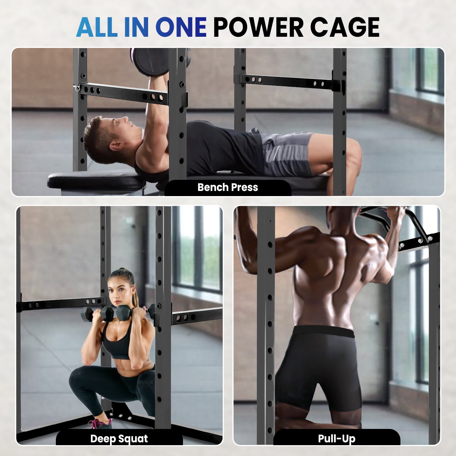 Garage Gym Specialized Power Rack with Pull Up Bar, 1200 lbs 14-level Adjustable Squat Rack Home Gym Equipment for Heavy Strength Training