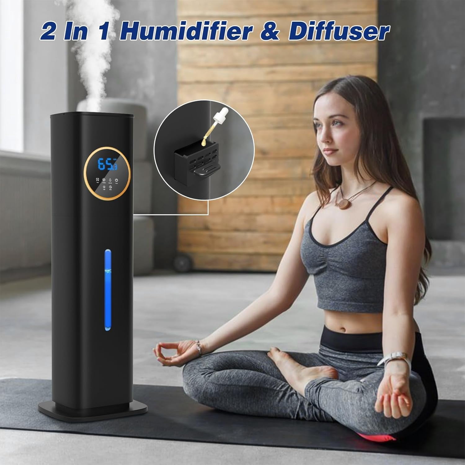 Humidifiers for Bedroom, 2.1Gal/8L Cool Mist Humidifiers for Home, Large Room with Essential Oil Diffuser(Black)
