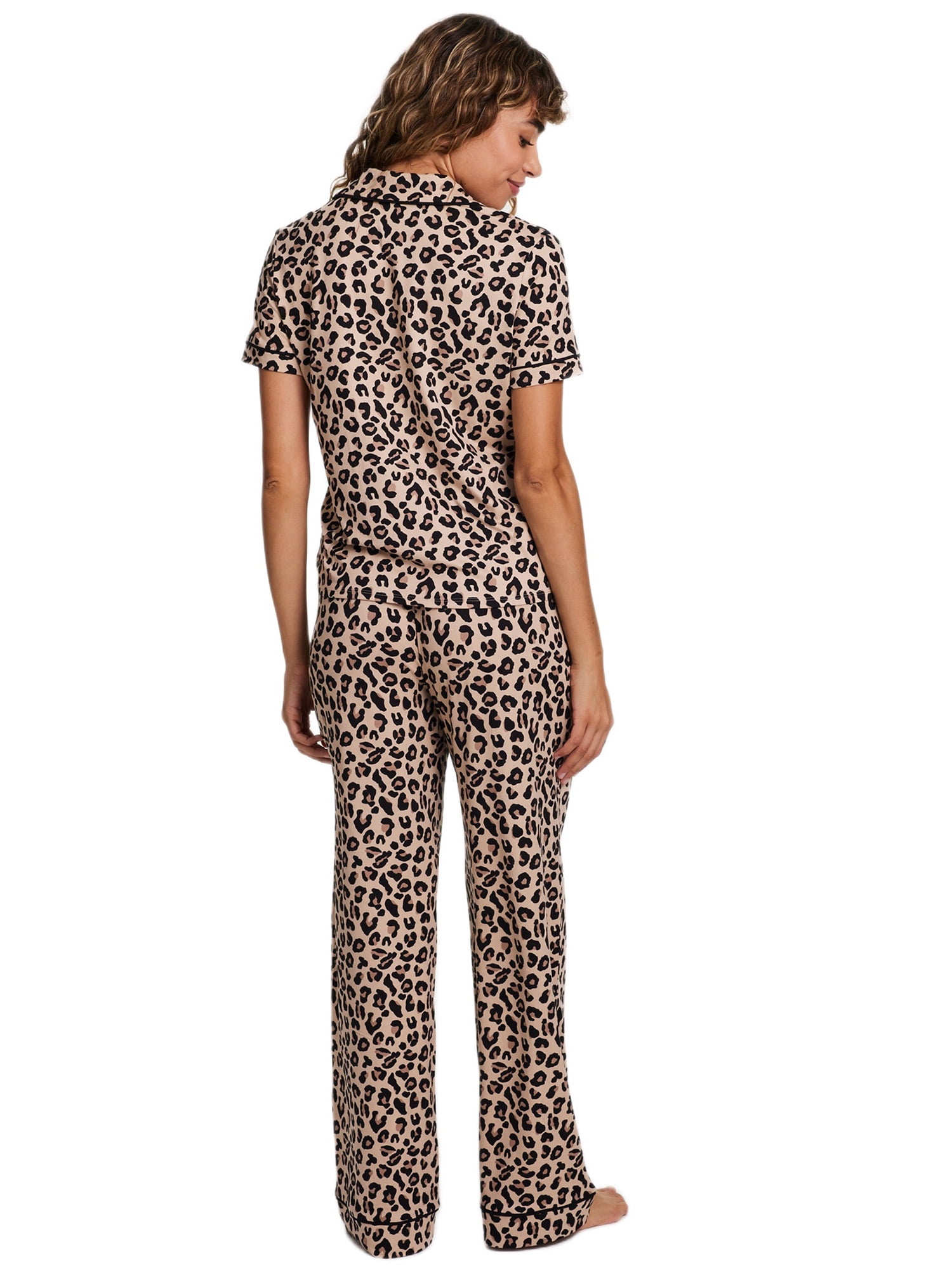 Sleep & Co. Women's & Women's Plus Short Sleeve Fesitve Notch Collar Button Down with Pant Pajama Sleep Lounge Set, 2-Piece, Sizes S-2XL