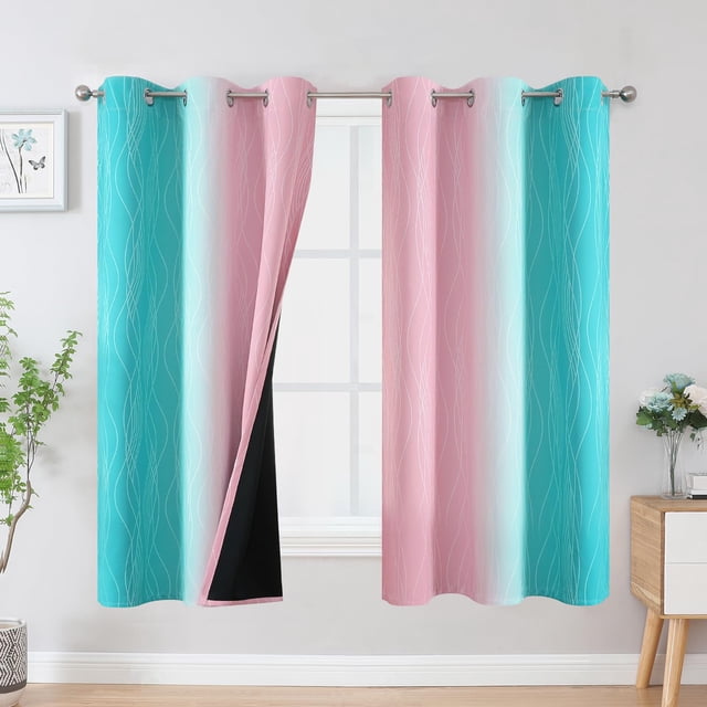 Cortinas Estelar Textiler Blackout Rosa y Verde Azulado para Sala 107x160 cm
