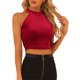 thumbnail image 1 of INSPIRAR CHIC Top de tanque corto sin mangas con cuello halter y cremallera en la parte posterior de terciopelo para fiesta L Rojo, 1 of 6
