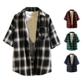 thumbnail image 2 of WREESH Men's Summer Casual Plaid Cotton Short Sleeve Turndown Collar Button Down Shirt Fashion Plaid Shirts Black, 2 of 4